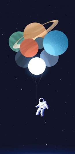 [2436x1125]卡通 太空 行星 宇航员 苹果手机动漫壁纸图片