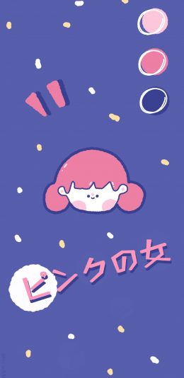 [2436x1125]卡通 女头 日文 紫色 苹果手机动漫壁纸图片