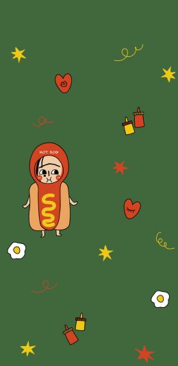 [2436x1125]卡通 女孩 UGLY BABY 热狗 苹果手机动漫壁纸图片