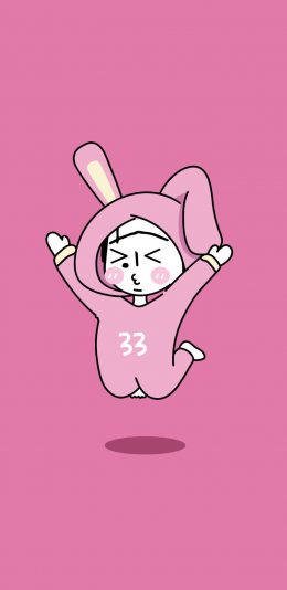 [2436x1125]卡通 女孩 UGLY BABY 粉色 兔子装 苹果手机动漫壁纸图片