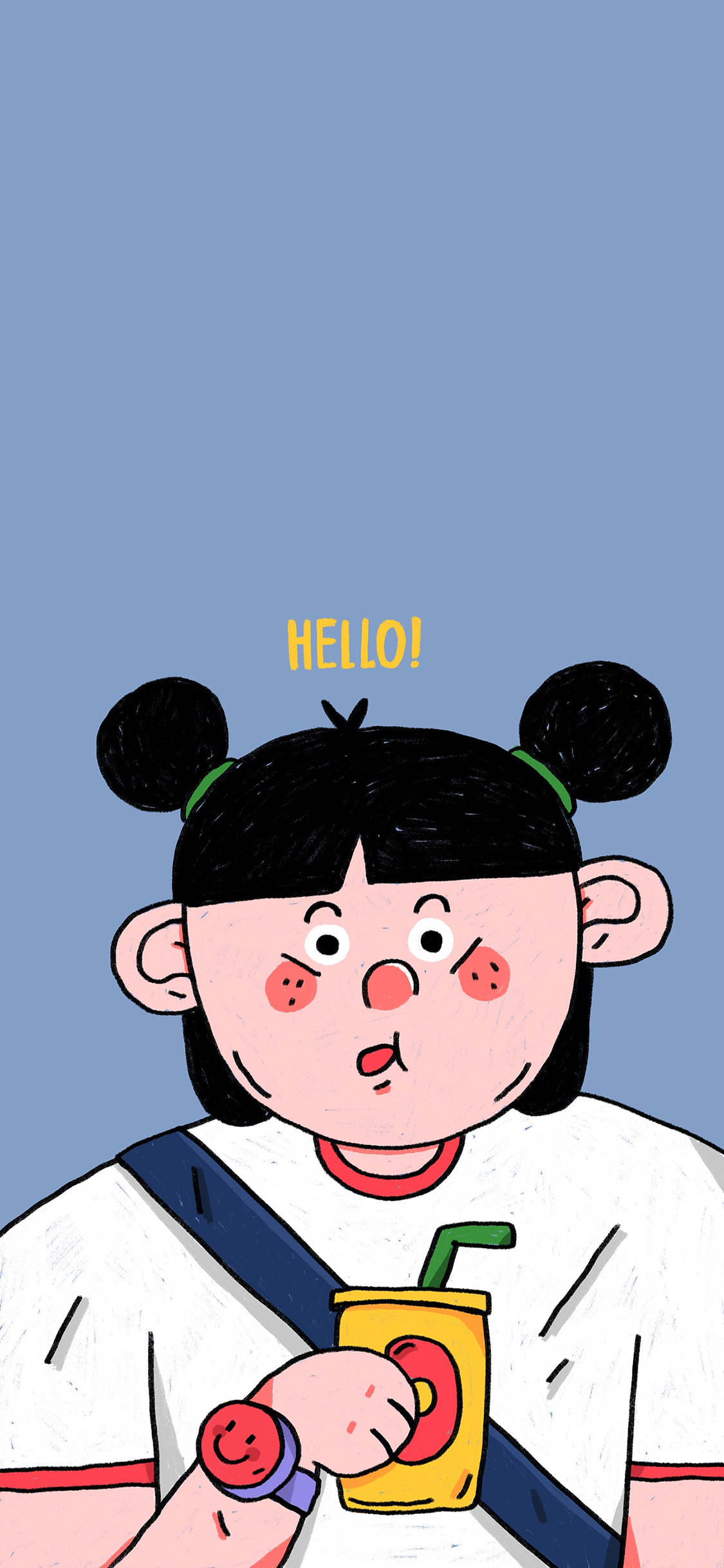 [2436×1125]卡通 女孩 丸子头 可爱 苹果手机动漫壁纸图片