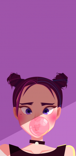 [2436x1125]卡通 女孩 丸子头 泡泡糖 苹果手机动漫壁纸图片