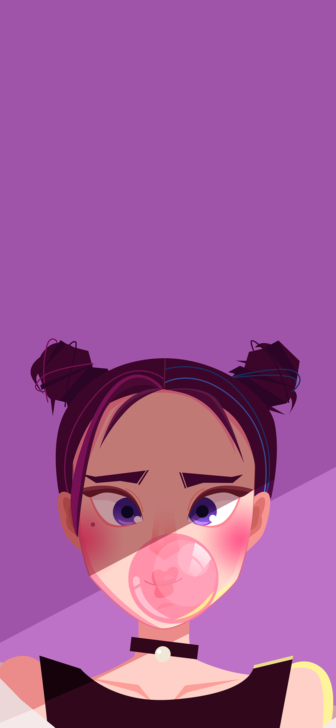 [2436×1125]卡通 女孩 丸子头 泡泡糖 苹果手机动漫壁纸图片