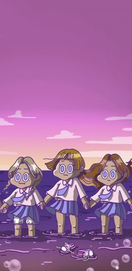 [2436x1125]卡通 女孩 动漫 牵手 怪诞 苹果手机动漫壁纸图片