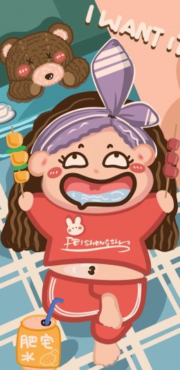 [2436x1125]卡通 女孩 口水 肥宅 苹果手机动漫壁纸图片