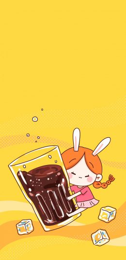 [2436x1125]卡通 女孩 可乐 冰块 苹果手机动漫壁纸图片