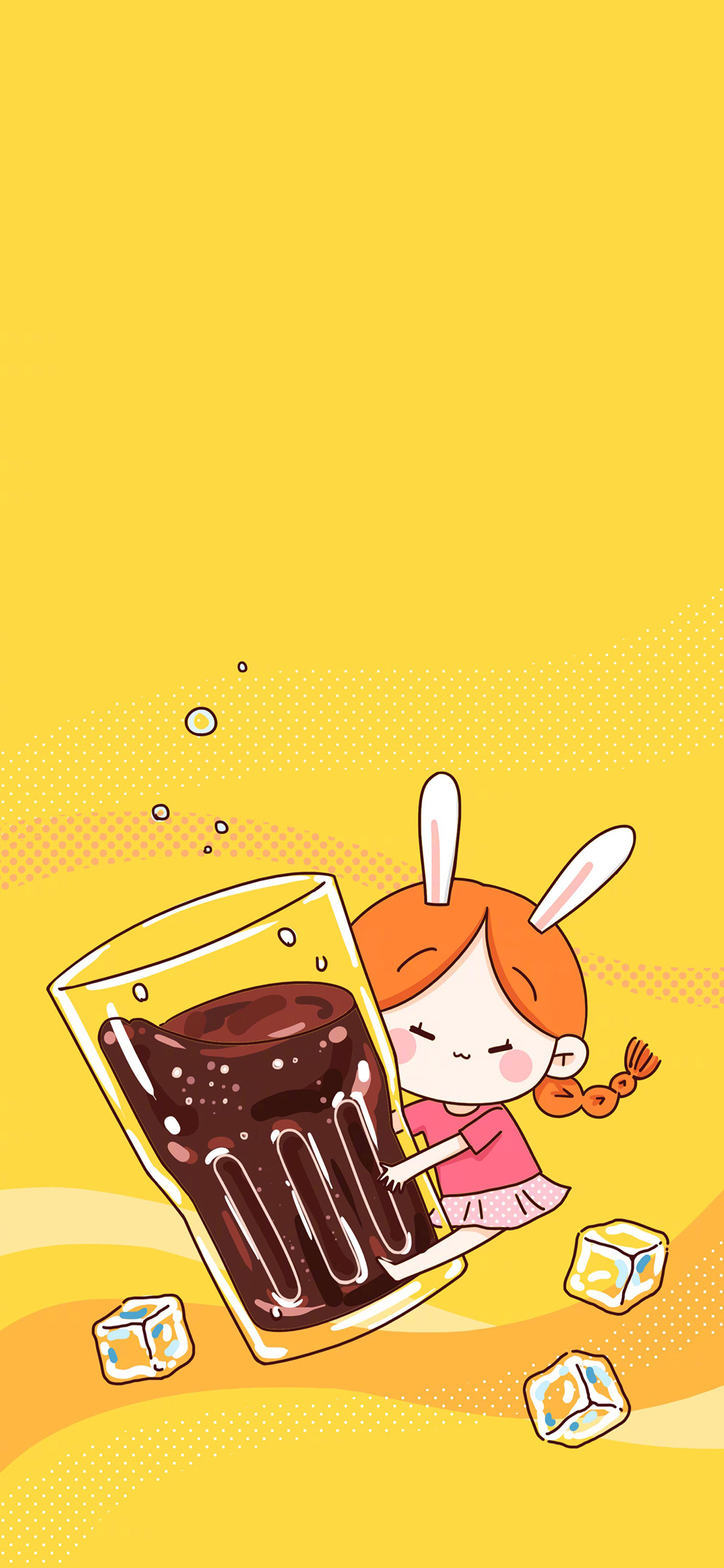 [2436×1125]卡通 女孩 可乐 冰块 苹果手机动漫壁纸图片