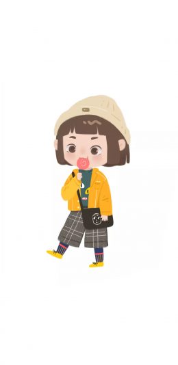 [2436x1125]卡通 女孩 可爱 波板糖 苹果手机动漫壁纸图片