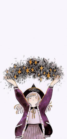 [2436x1125]卡通 女孩 女巫 星星 魔法 苹果手机动漫壁纸图片