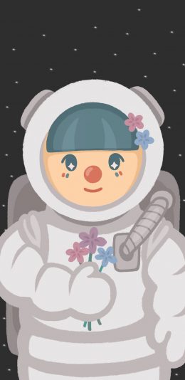 [2436x1125]卡通 女孩 宇航员 花 苹果手机动漫壁纸图片