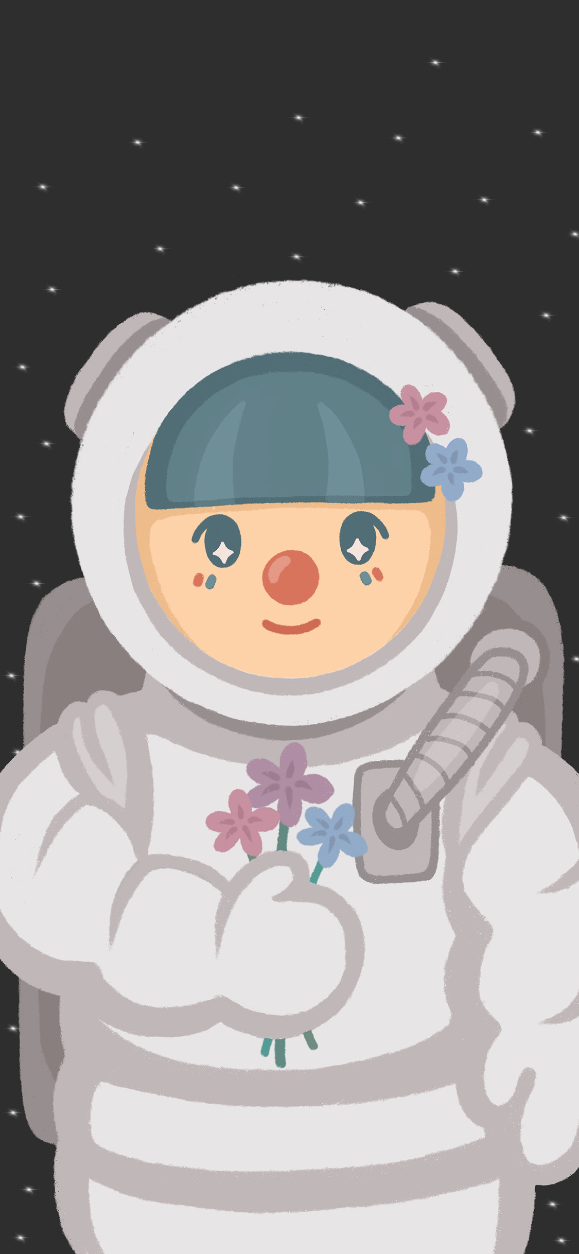 [2436×1125]卡通 女孩 宇航员 花 苹果手机动漫壁纸图片