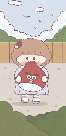 [2436x1125]卡通 女孩 愤怒的小鸟 可爱 苹果手机动漫壁纸图片