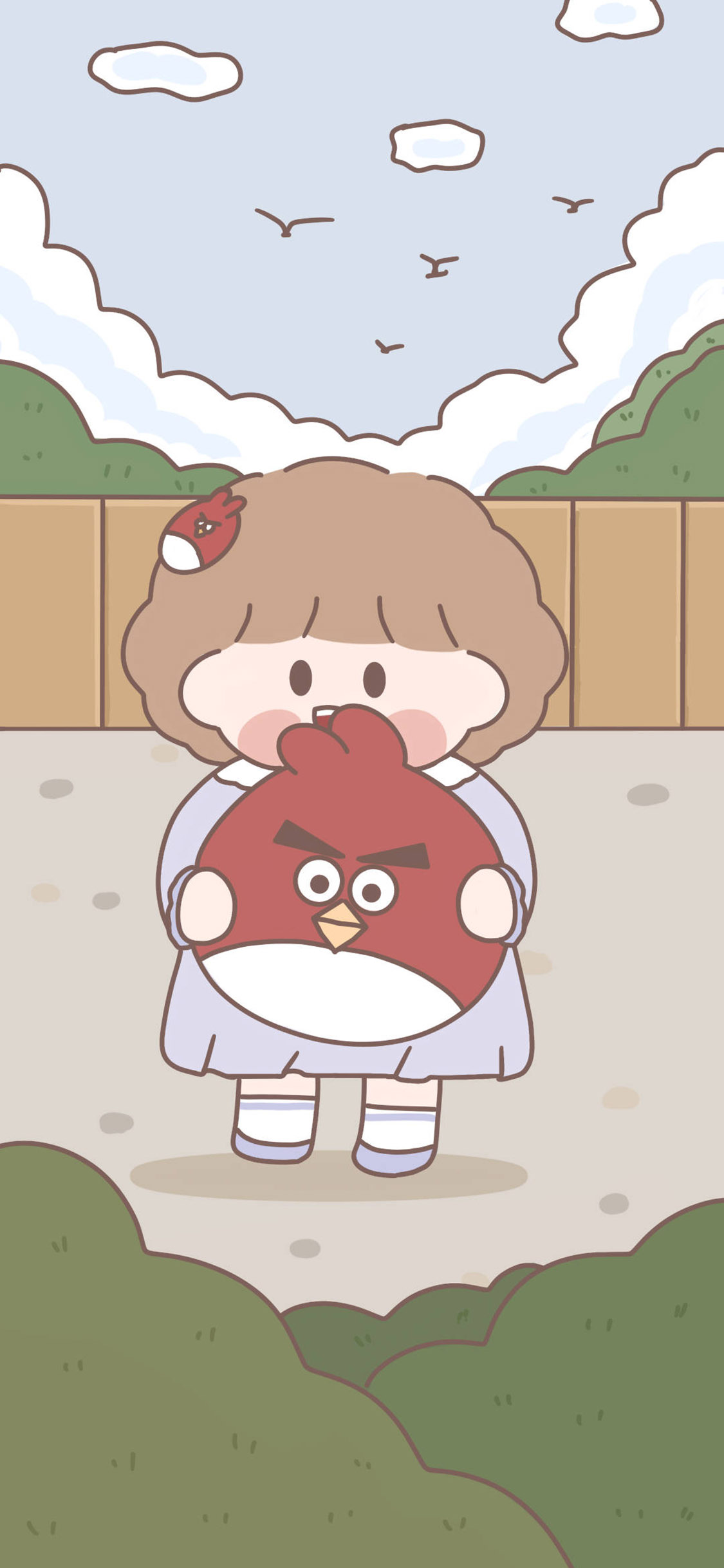 [2436×1125]卡通 女孩 愤怒的小鸟 可爱 苹果手机动漫壁纸图片