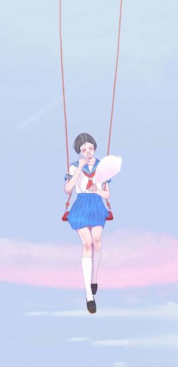 [2436x1125]卡通 女孩 插图 水手服 苹果手机动漫壁纸图片