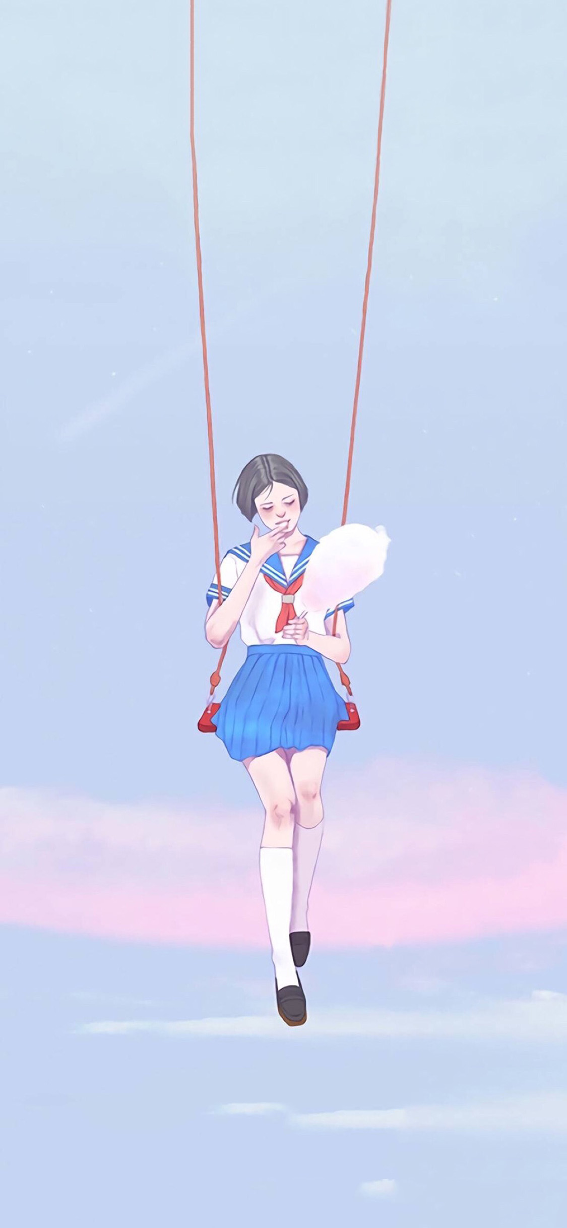 [2436×1125]卡通 女孩 插图 水手服 苹果手机动漫壁纸图片