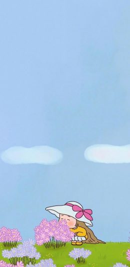 [2436x1125]卡通 女孩 插图 花朵 苹果手机动漫壁纸图片