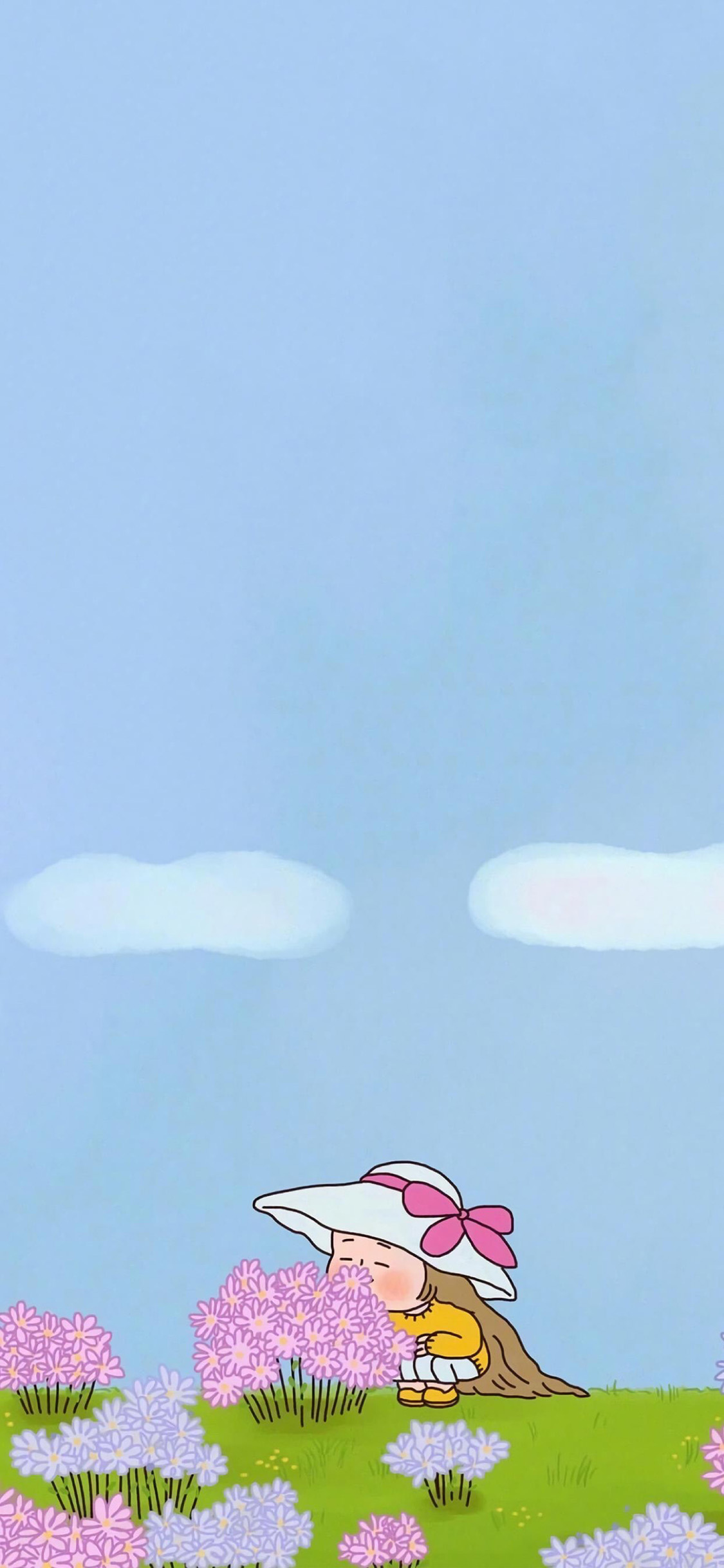 [2436×1125]卡通 女孩 插图 花朵 苹果手机动漫壁纸图片