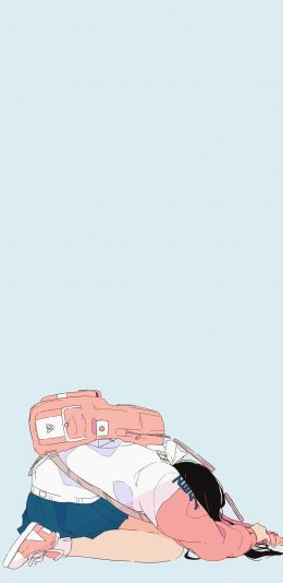 [2436x1125]卡通 女孩 插图 趴着 苹果手机动漫壁纸图片