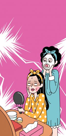 [2436x1125]卡通 女孩 敷面膜 爱美 苹果手机动漫壁纸图片