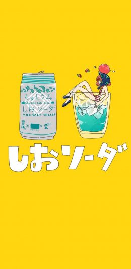 [2436x1125]卡通 女孩 日系 饮品 苹果手机动漫壁纸图片