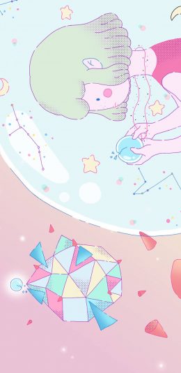 [2436x1125]卡通 女孩 星星 梦幻 苹果手机动漫壁纸图片