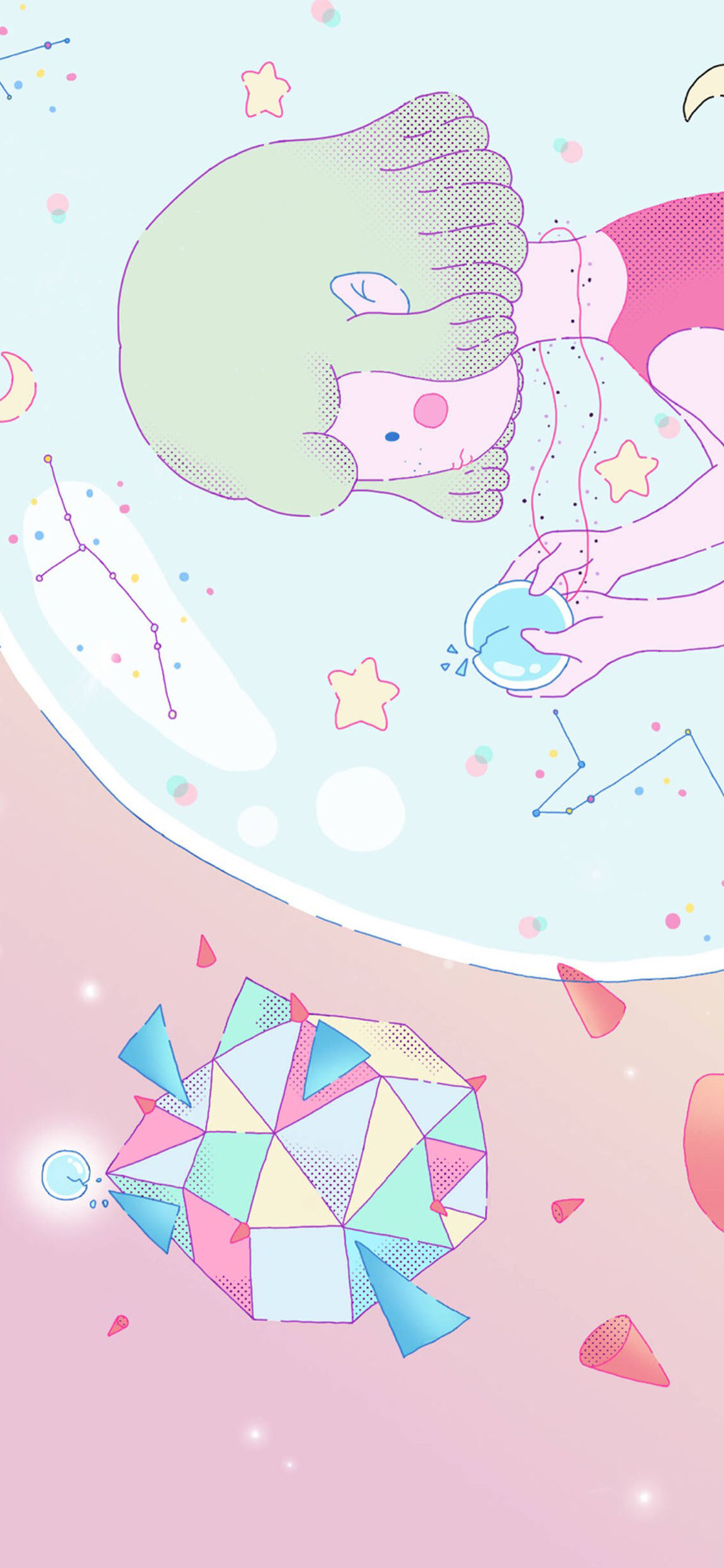 [2436×1125]卡通 女孩 星星 梦幻 苹果手机动漫壁纸图片