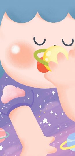 [2436x1125]卡通 女孩 星星 紫色 梦幻 苹果手机动漫壁纸图片