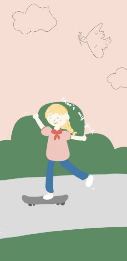[2436x1125]卡通 女孩 滑板 my girl 苹果手机动漫壁纸图片