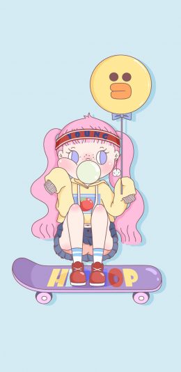 [2436x1125]卡通 女孩 滑板 潮流 苹果手机动漫壁纸图片