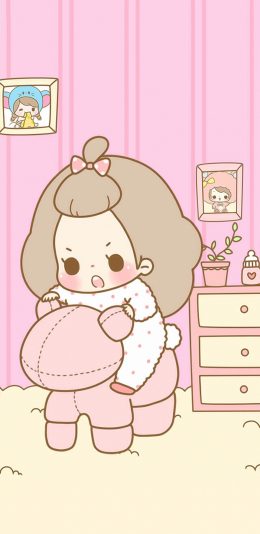 [2436x1125]卡通 女孩 粉色系 可爱 苹果手机动漫壁纸图片