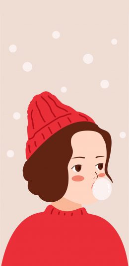 [2436x1125]卡通 女孩 红 帽子 苹果手机动漫壁纸图片