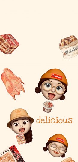 [2436x1125]卡通 女孩 美食 delicious 苹果手机动漫壁纸图片