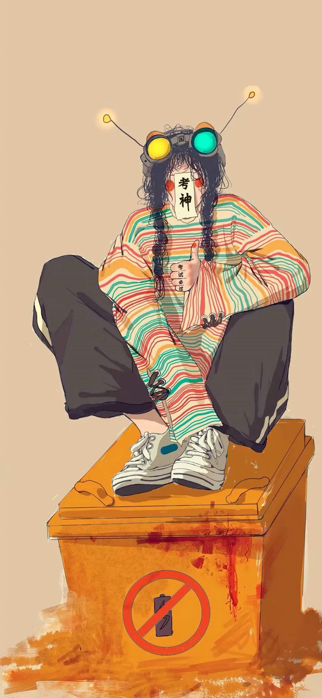 [2436×1125]卡通 女孩 考神 考试必过 苹果手机动漫壁纸图片