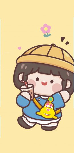 [2436x1125]卡通 女孩 肉肉酱 黄 苹果手机动漫壁纸图片