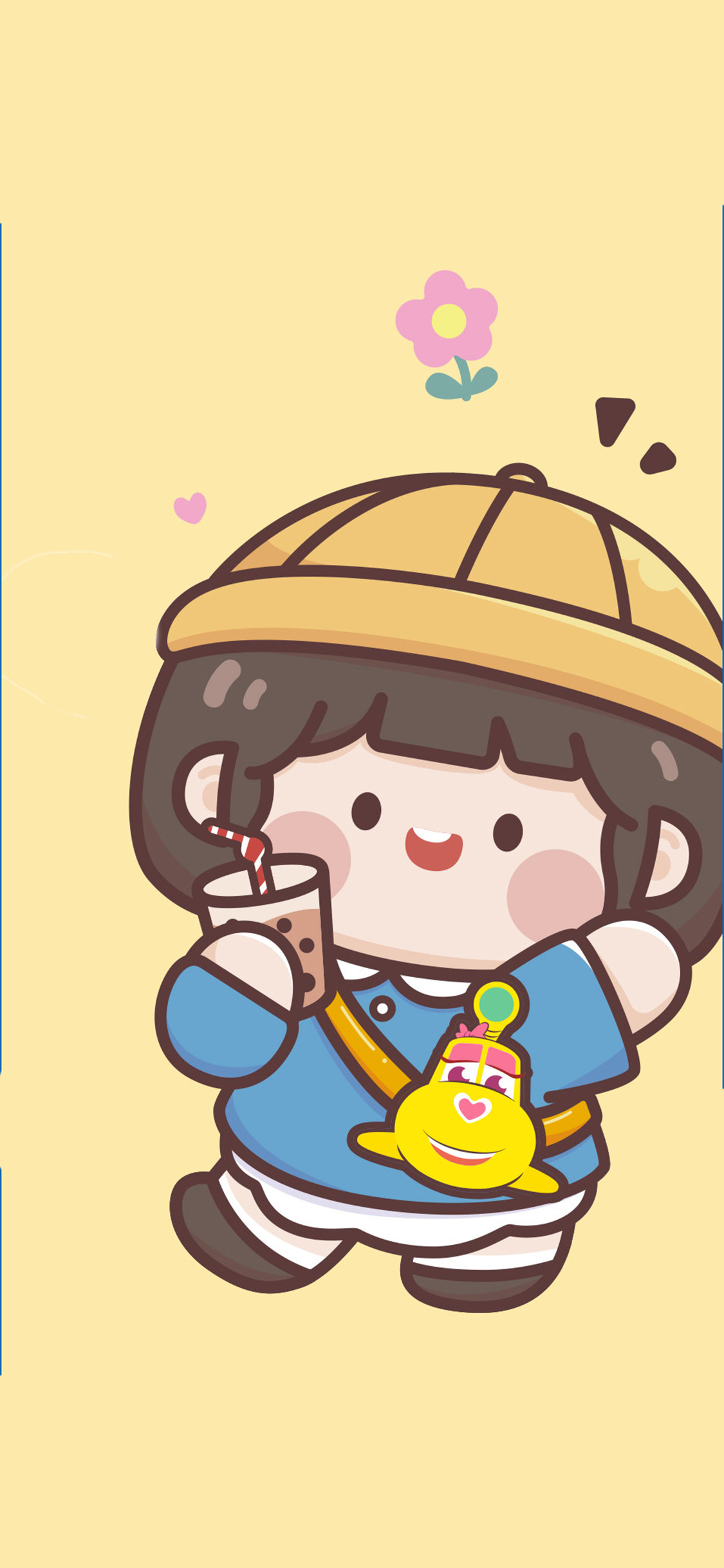 [2436×1125]卡通 女孩 肉肉酱 黄 苹果手机动漫壁纸图片