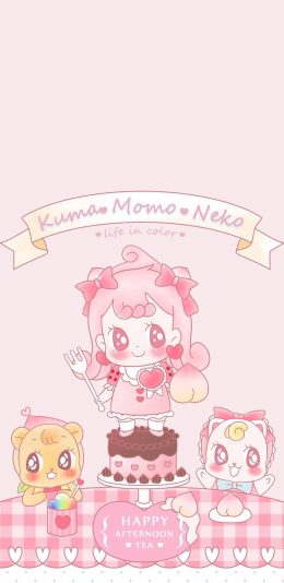 [2436x1125]卡通 女孩 蛋糕 粉色系 苹果手机动漫壁纸图片