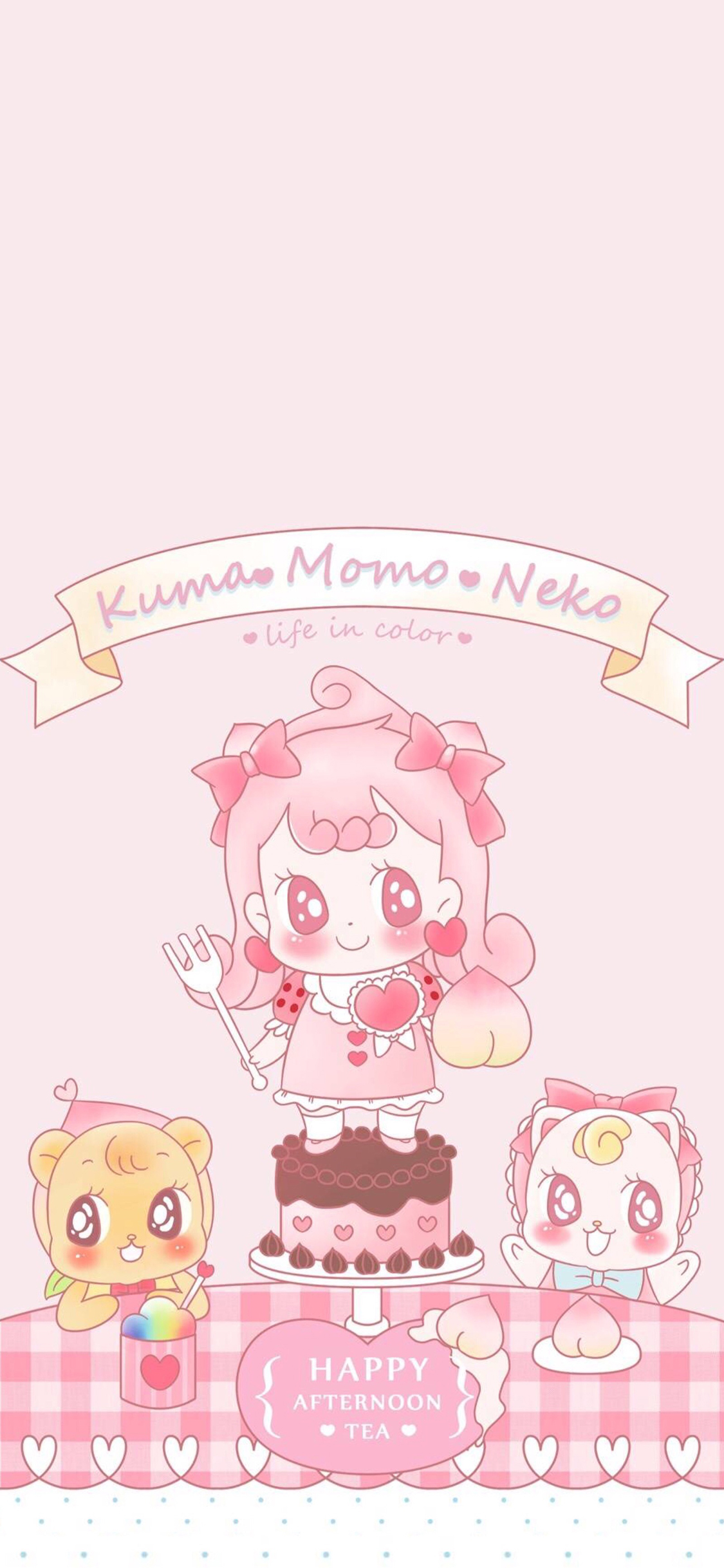 [2436×1125]卡通 女孩 蛋糕 粉色系 苹果手机动漫壁纸图片