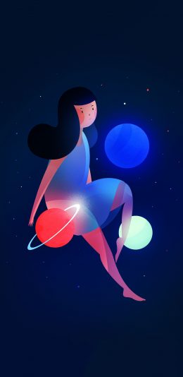 [2436x1125]卡通 女孩 行星 梦幻 苹果手机动漫壁纸图片