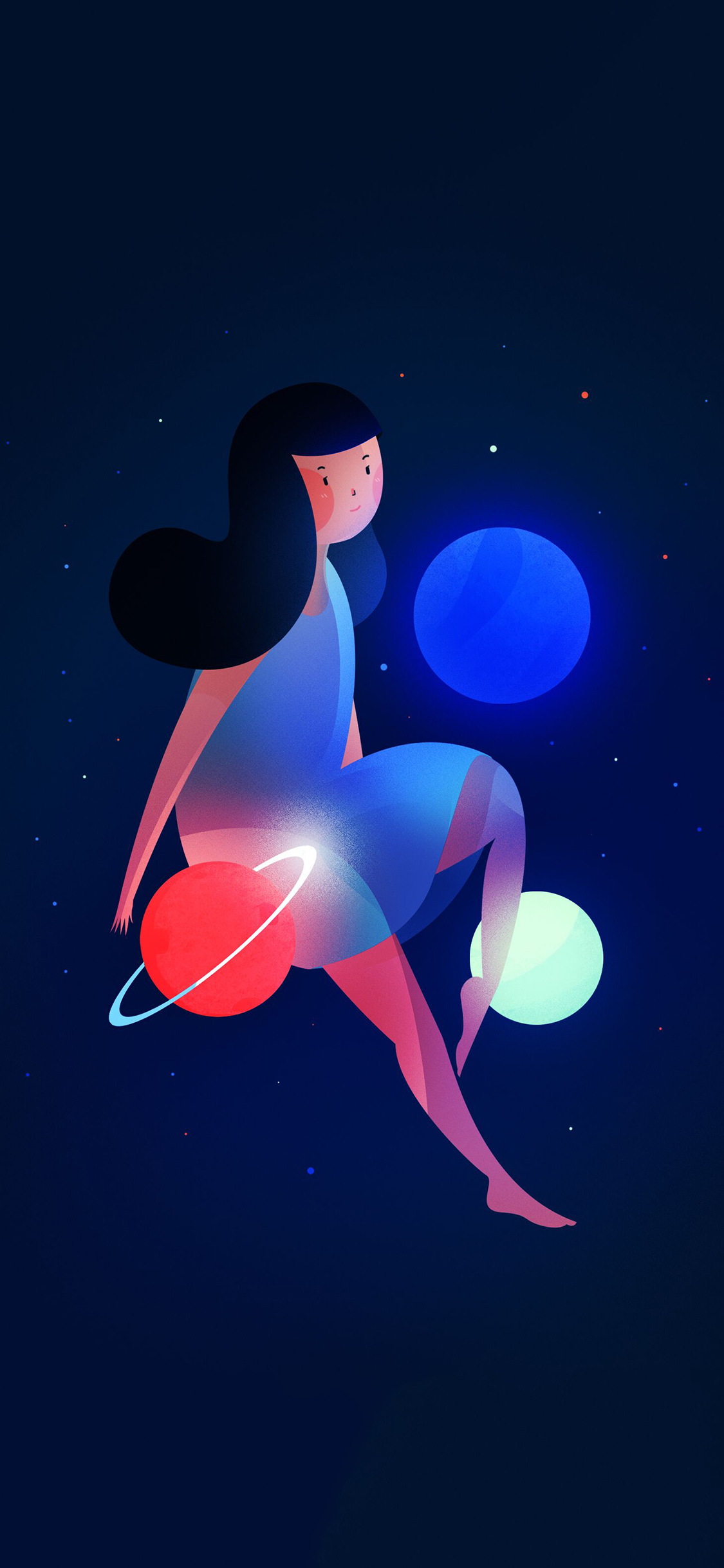 [2436×1125]卡通 女孩 行星 梦幻 苹果手机动漫壁纸图片