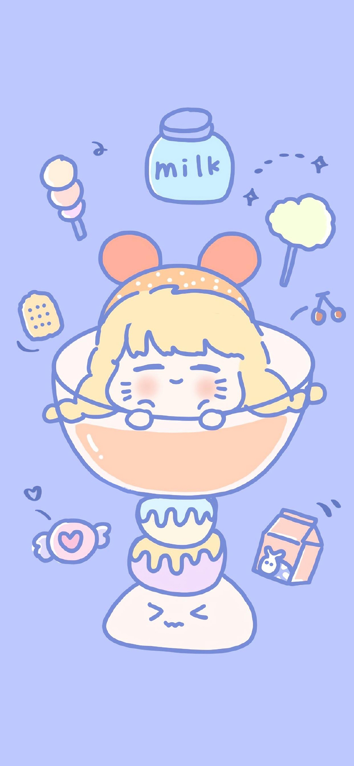 [2436×1125]卡通 女孩 零食 milk（取自微博：是谁偷吃了奶酪） 苹果手机动漫壁纸图片