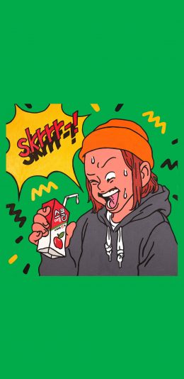 [2436x1125]卡通 女孩 饮料 Skrrr 苹果手机动漫壁纸图片