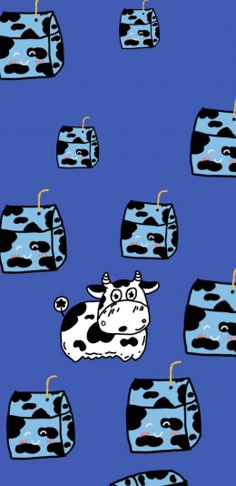 [2436x1125]卡通 奶牛 牛奶 平铺 苹果手机动漫壁纸图片