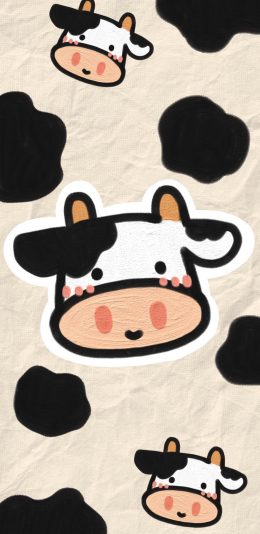 [2436x1125]卡通 奶牛 黑白 平铺 苹果手机动漫壁纸图片