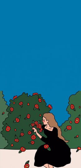 [2436x1125]卡通 奶茶 插图 鲜花 苹果手机动漫壁纸图片