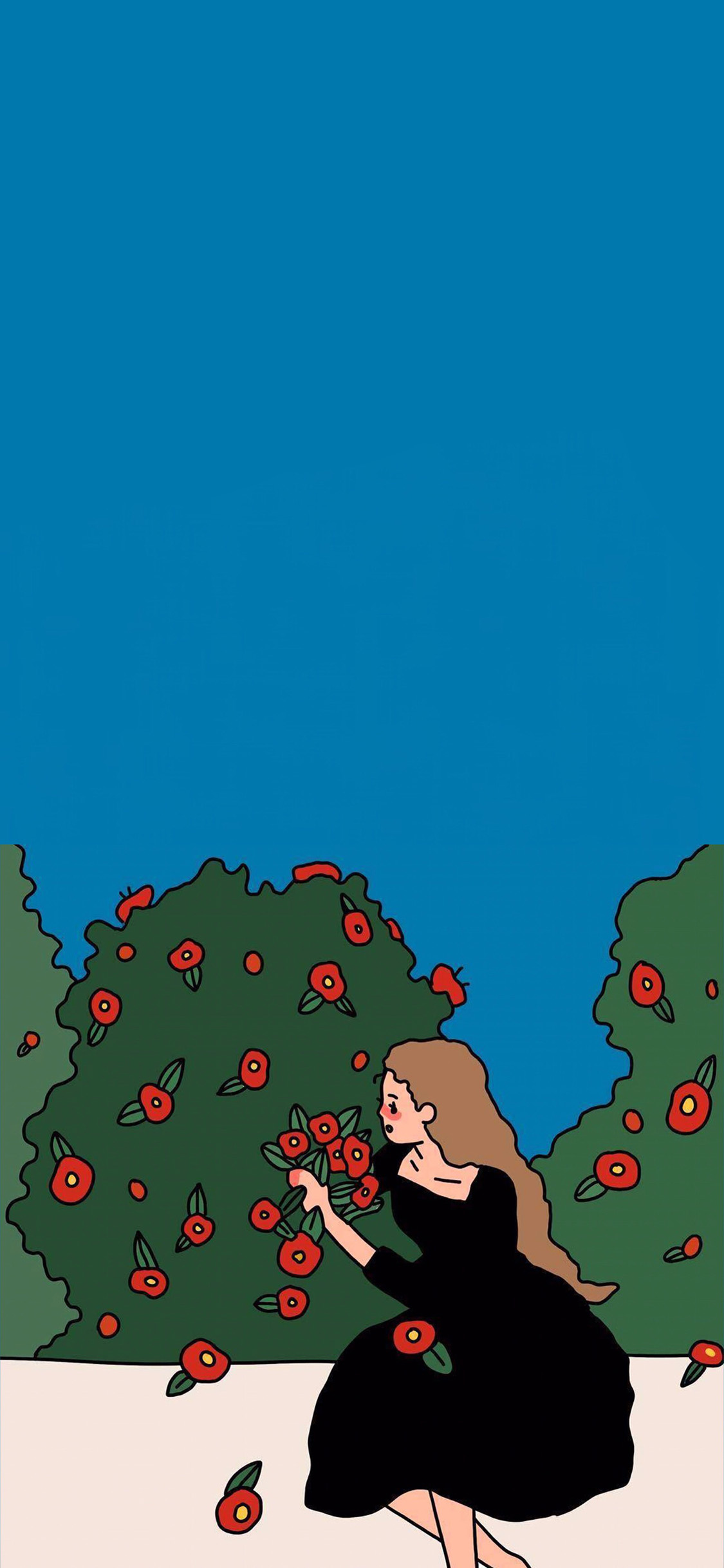 [2436×1125]卡通 奶茶 插图 鲜花 苹果手机动漫壁纸图片