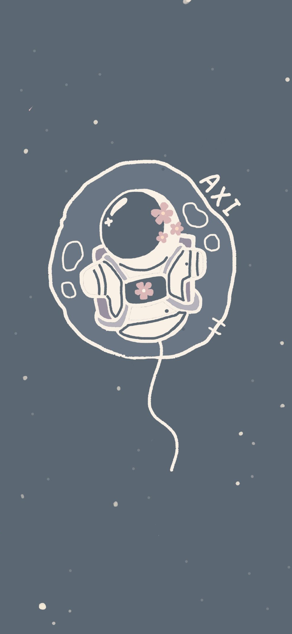 [2436×1125]卡通 宇航员 星空 小花 苹果手机动漫壁纸图片