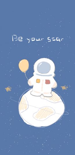 [2436x1125]卡通 宇航员 蓝 be your star 苹果手机动漫壁纸图片