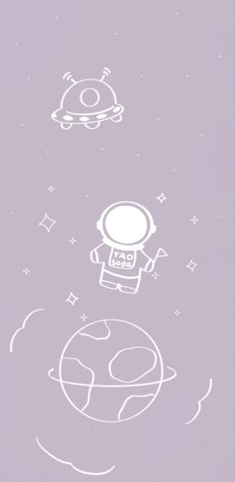 [2436x1125]卡通 宇航员 行星 飞碟 苹果手机动漫壁纸图片