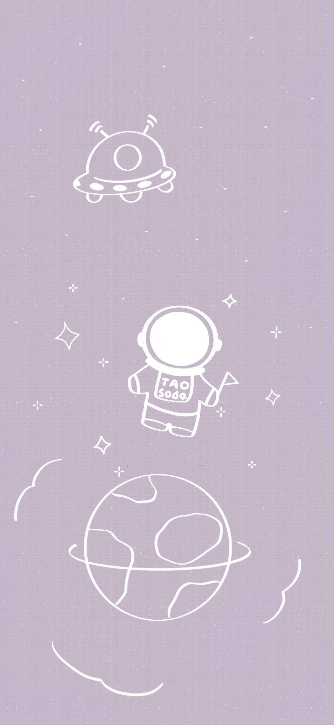 [2436×1125]卡通 宇航员 行星 飞碟 苹果手机动漫壁纸图片