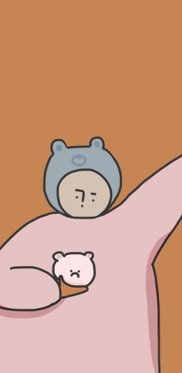 [2436x1125]卡通 小人 头套 熊 萌 苹果手机动漫壁纸图片